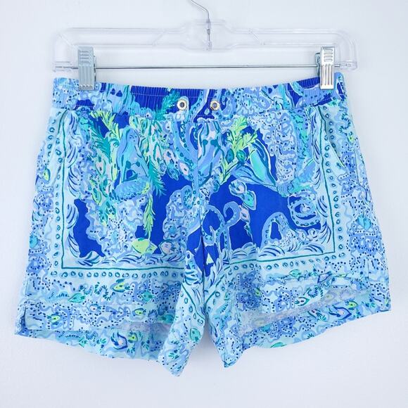 Lilly Pulitzer Katia Shorts XXS Mermaid Octopus Blue Green Elastic Waist Pull On - Picture 9 of 9